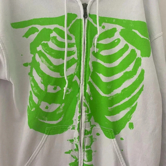Project Social T Urban Outfitters Womens Skeleton Zip-Up Hoodie Sweatshirt S/M - Picture 2 of 4